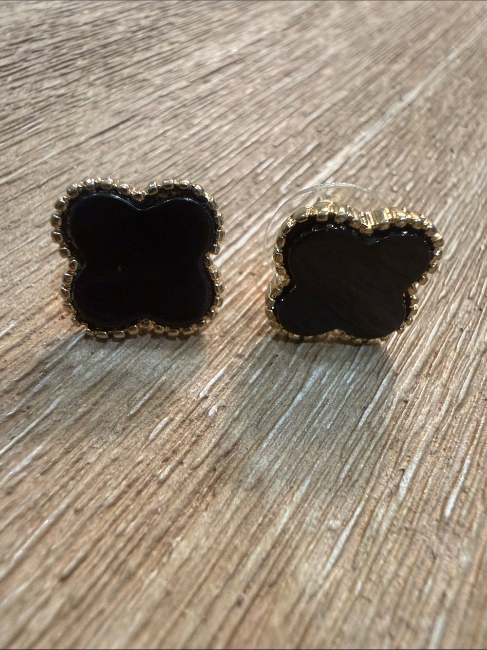 Park Lane Black and Gold Clover-Shape Stud Earrings - Women Jewelry